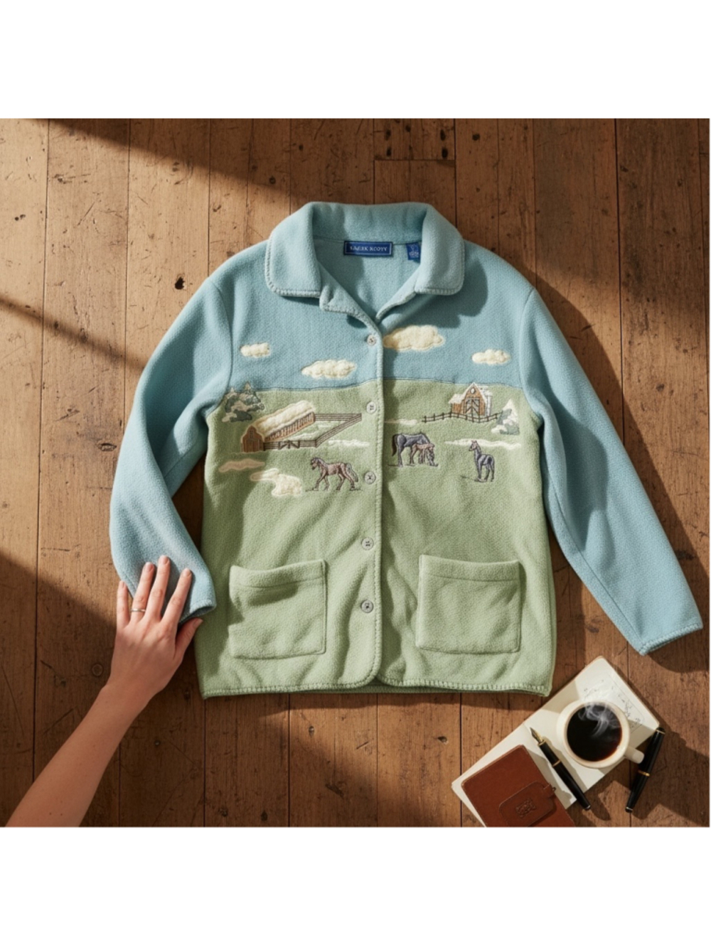 Karen Scott Horse Fleece Jacket Small Cottagecore Equestrian Cozy